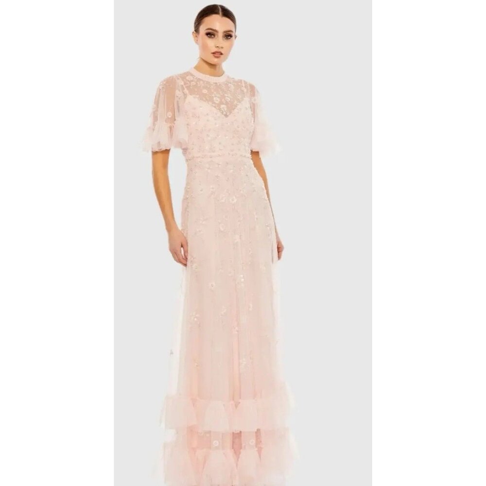 Mac Duggal Gown Dress Womens Size 18 Ruffled Floral Flutter Sleeve 9199‎ $798